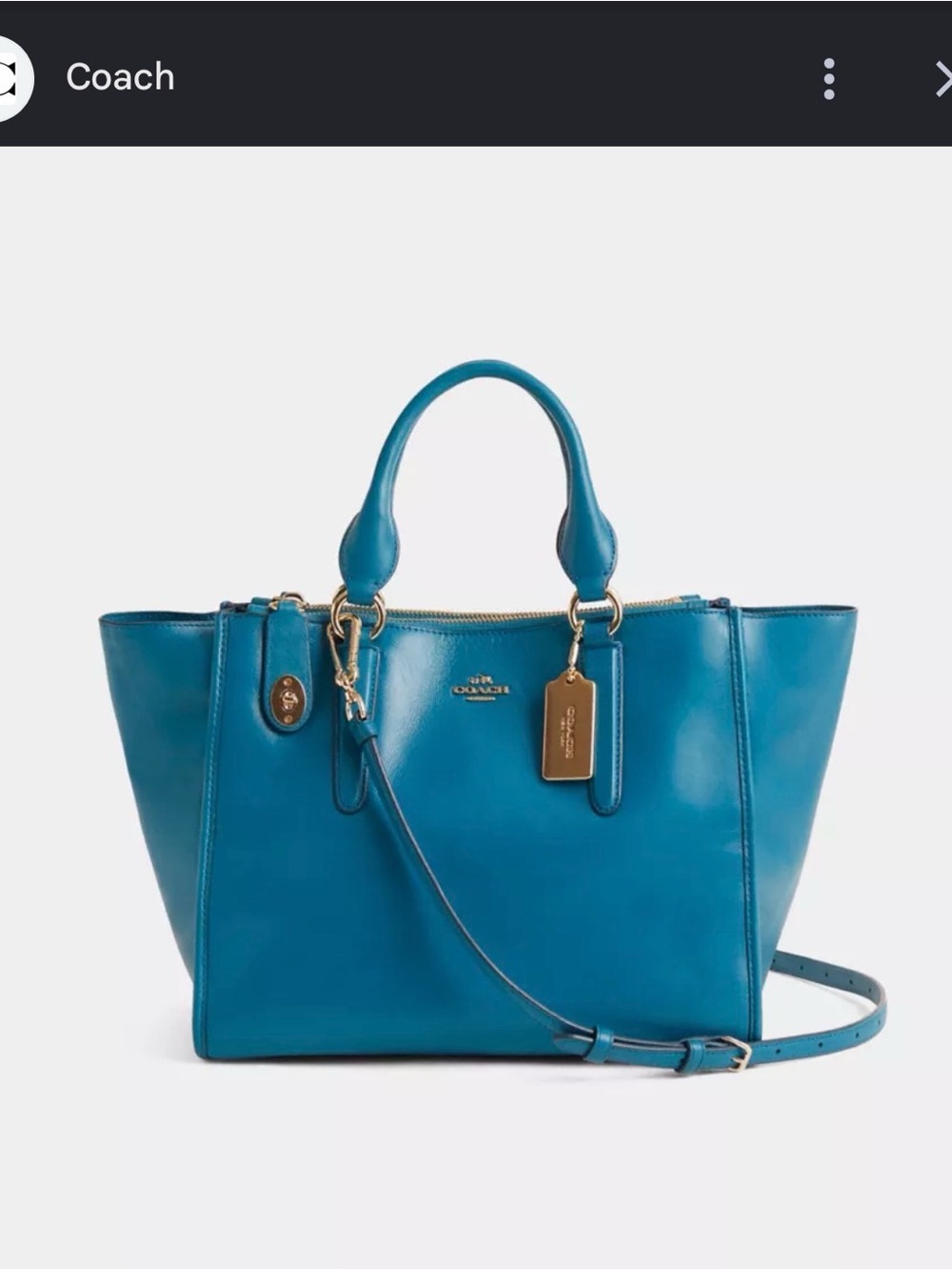 Coach carryall double zipper Teal Blue Leather Tote with Removable Strap